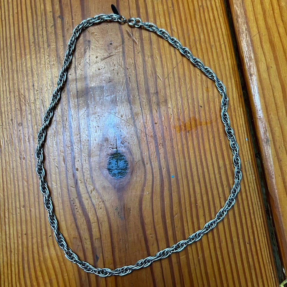 Whiting & Davis Silver Tone Textured Double Link Chain Necklace 24 Inch Vintage